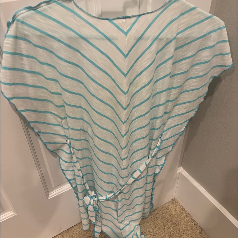 BECCA White and Blue Striped Tunic Cover Up